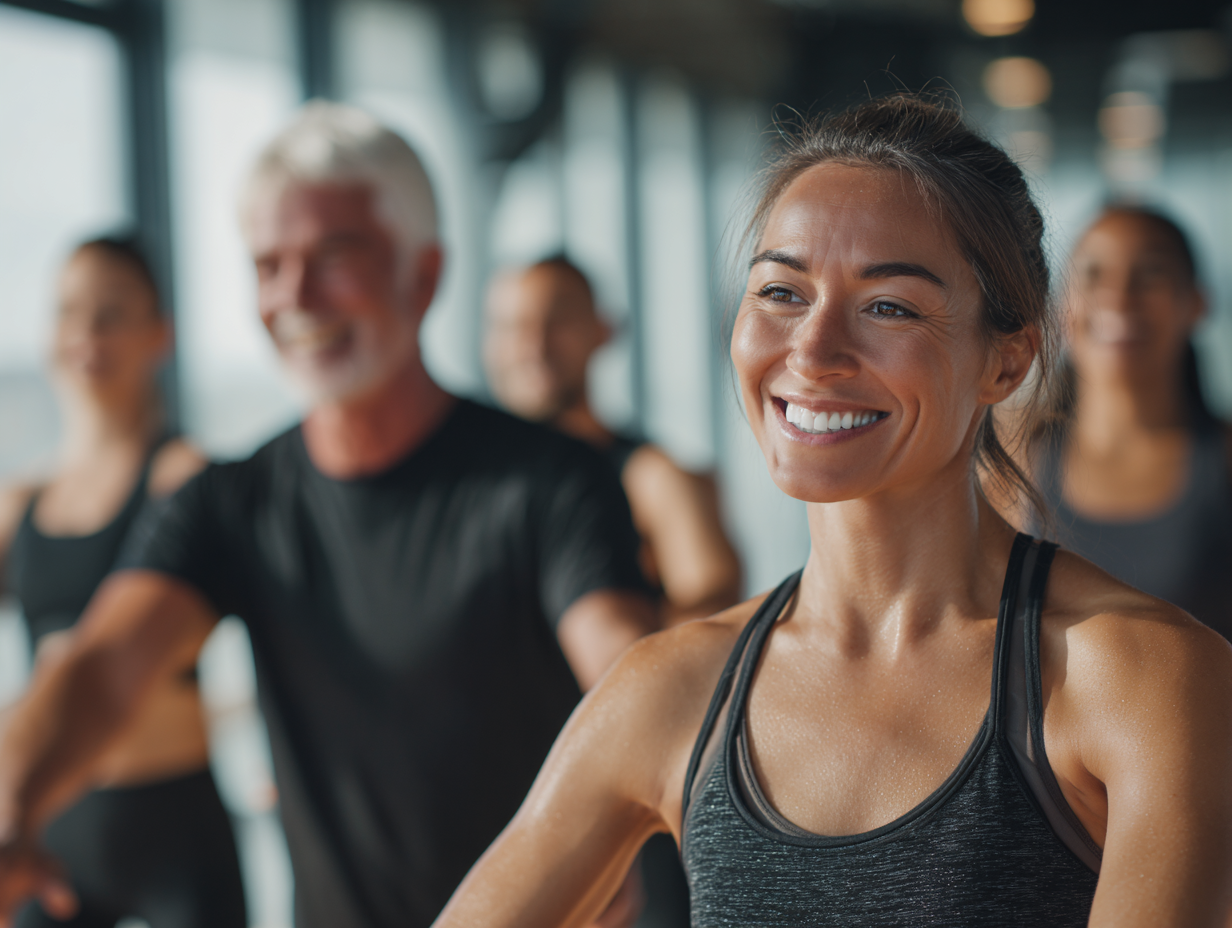 Люди різного віку займаються різними видами фітнесу: йогою, силовими тренуваннями та кардіо